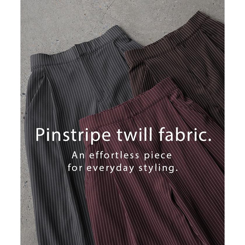 パンツ ワイド ストライプ タックパンツ レディース ロング タック ワイドパンツ ロングパンツ 柄 ボトムス ボトム ストレート ズボン ハイウエスト | HUG.U | 17