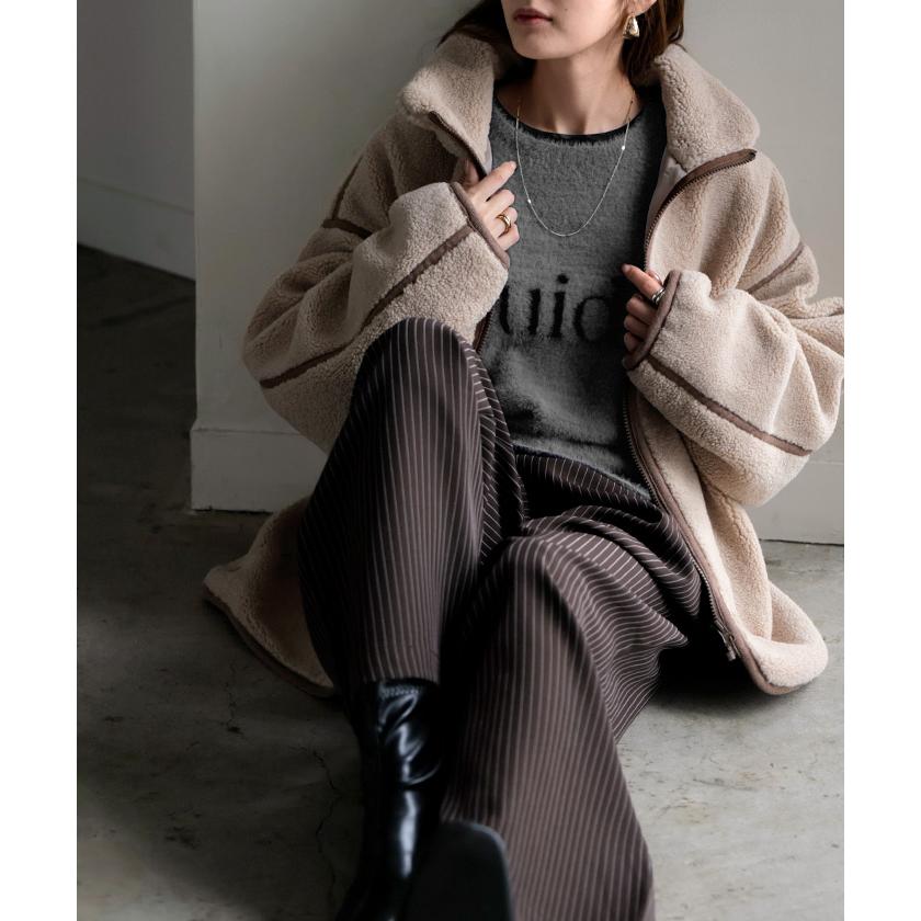 パンツ ワイド ストライプ タックパンツ レディース ロング タック ワイドパンツ ロングパンツ 柄 ボトムス ボトム ストレート ズボン ハイウエスト | HUG.U | 18