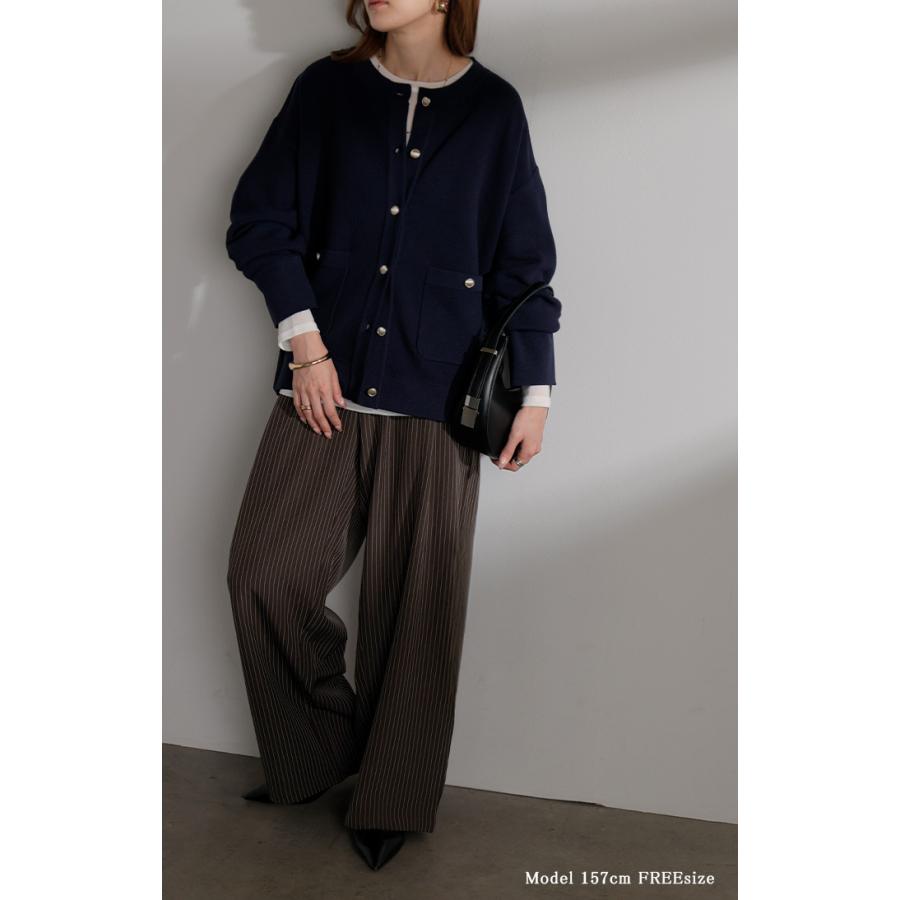パンツ ワイド ストライプ タックパンツ レディース ロング タック ワイドパンツ ロングパンツ 柄 ボトムス ボトム ストレート ズボン ハイウエスト | HUG.U | 05