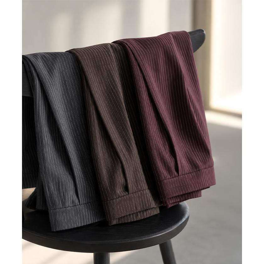 パンツ ワイド ストライプ タックパンツ レディース ロング タック ワイドパンツ ロングパンツ 柄 ボトムス ボトム ストレート ズボン ハイウエスト | HUG.U | 08