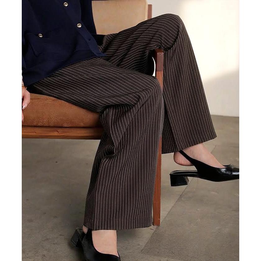 パンツ ワイド ストライプ タックパンツ レディース ロング タック ワイドパンツ ロングパンツ 柄 ボトムス ボトム ストレート ズボン ハイウエスト | HUG.U | 10