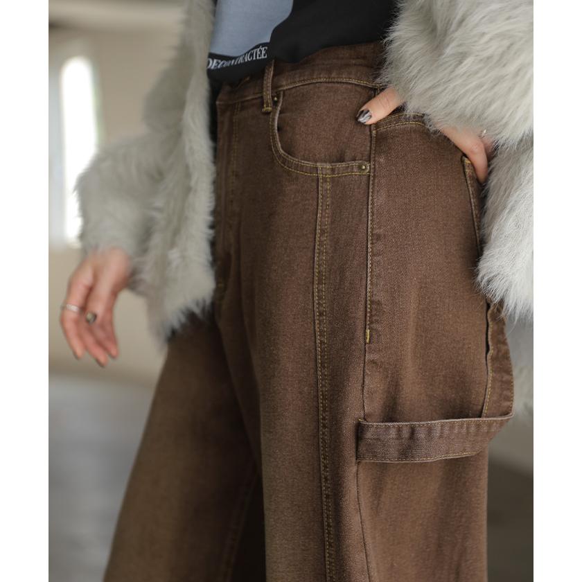 デニム バレルパンツ ストレッチ レディース パンツ ロング ワイド デニムパンツ バレルレッグ カーブパンツ ジーンズ ジーパン ハイウエスト ウエストゴム | HUG.U | 19