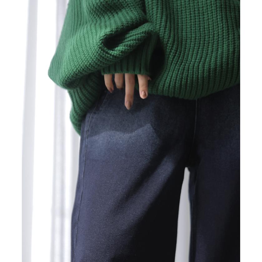デニム パンツ ジーンズ レディース ボトムス デニムパンツ ロング ワイドパンツ ワイド ジーパン ウエストリブ ウエストゴム ストレッチ | HUG.U | 18