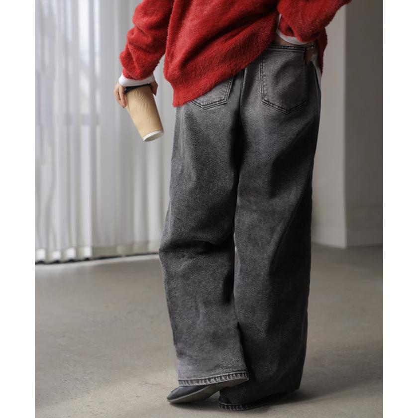 デニム パンツ ジーンズ レディース ボトムス デニムパンツ ロング ワイドパンツ ワイド ジーパン ウエストリブ ウエストゴム ストレッチ | HUG.U | 08