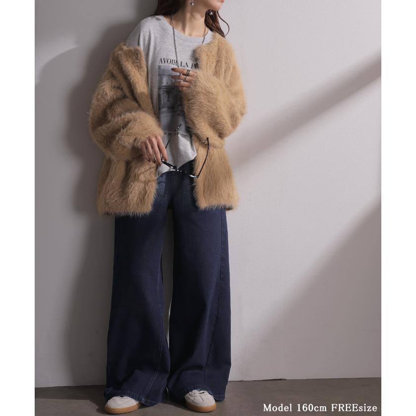 デニム パンツ ジーンズ レディース ボトムス デニムパンツ ロング ワイドパンツ ワイド ジーパン ウエストリブ ウエストゴム ストレッチ | HUG.U | 09