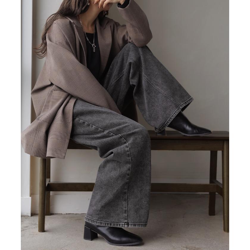 デニム パンツ ジーンズ レディース ボトムス デニムパンツ ロング ワイドパンツ ワイド ジーパン ウエストリブ ウエストゴム ストレッチ | HUG.U | 11