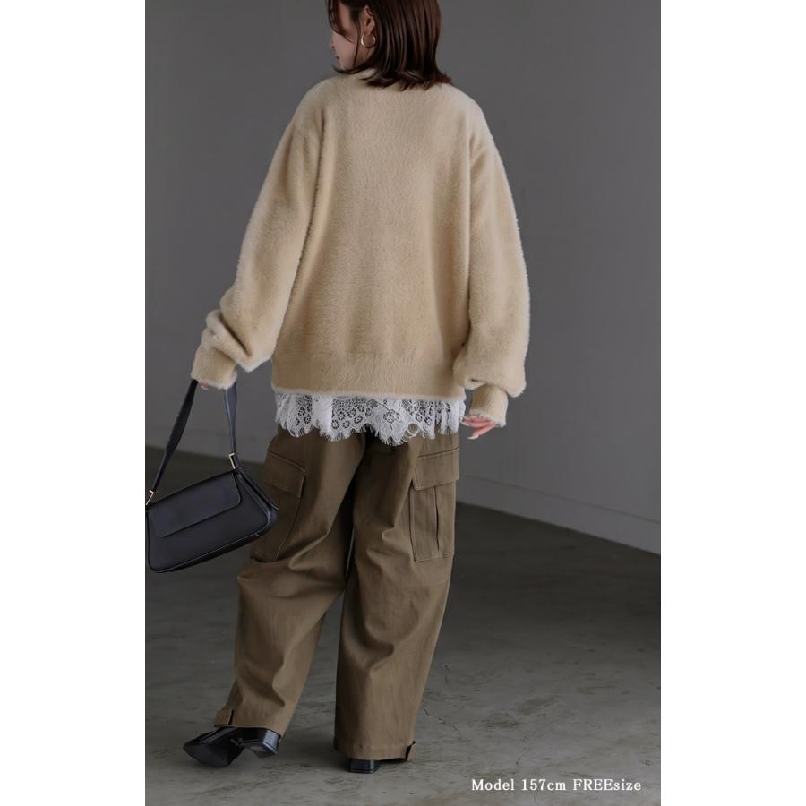 ニット ロゴ シャギー レディース トップス セーター プルオーバー フェザー ヤーン ジャガード ゆったり オーバーサイズ 体型カバー 大きいサイズ あったか | HUG.U | 12