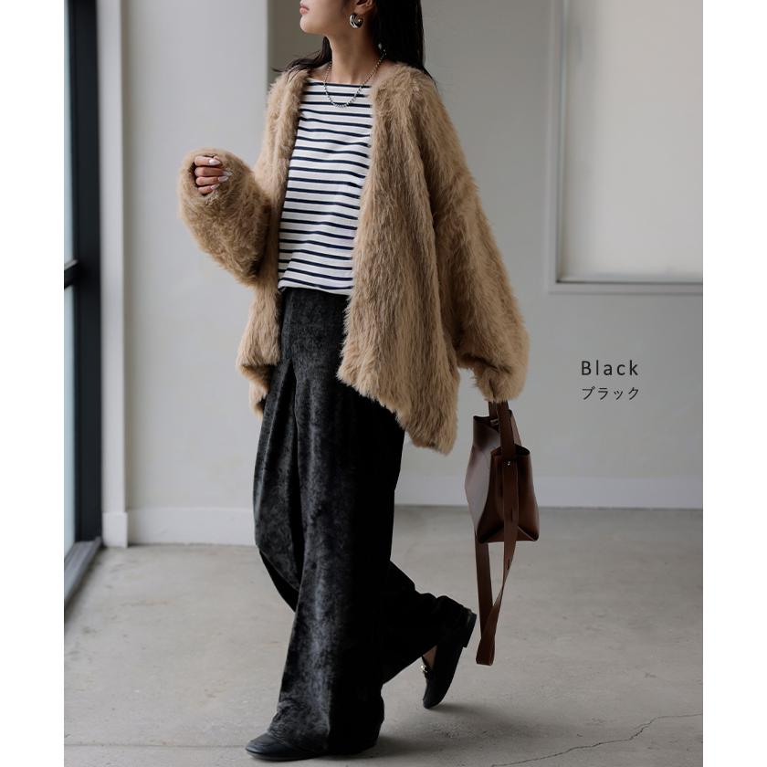 パンツ シェニール ワイド ベロア 風 レディース ワイドパンツ ロング ロングパンツ ボトムス ストレート ウエストゴム ストレッチ イージーパンツ | HUG.U | 16