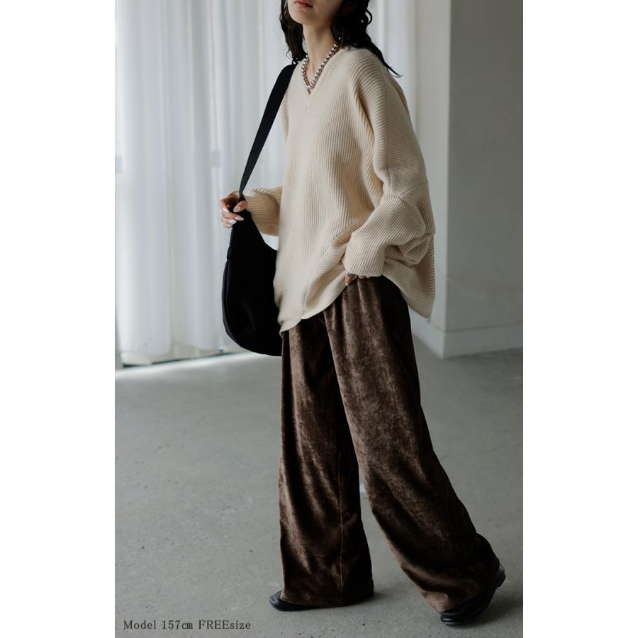 パンツ シェニール ワイド ベロア 風 レディース ワイドパンツ ロング ロングパンツ ボトムス ストレート ウエストゴム ストレッチ イージーパンツ | HUG.U | 22