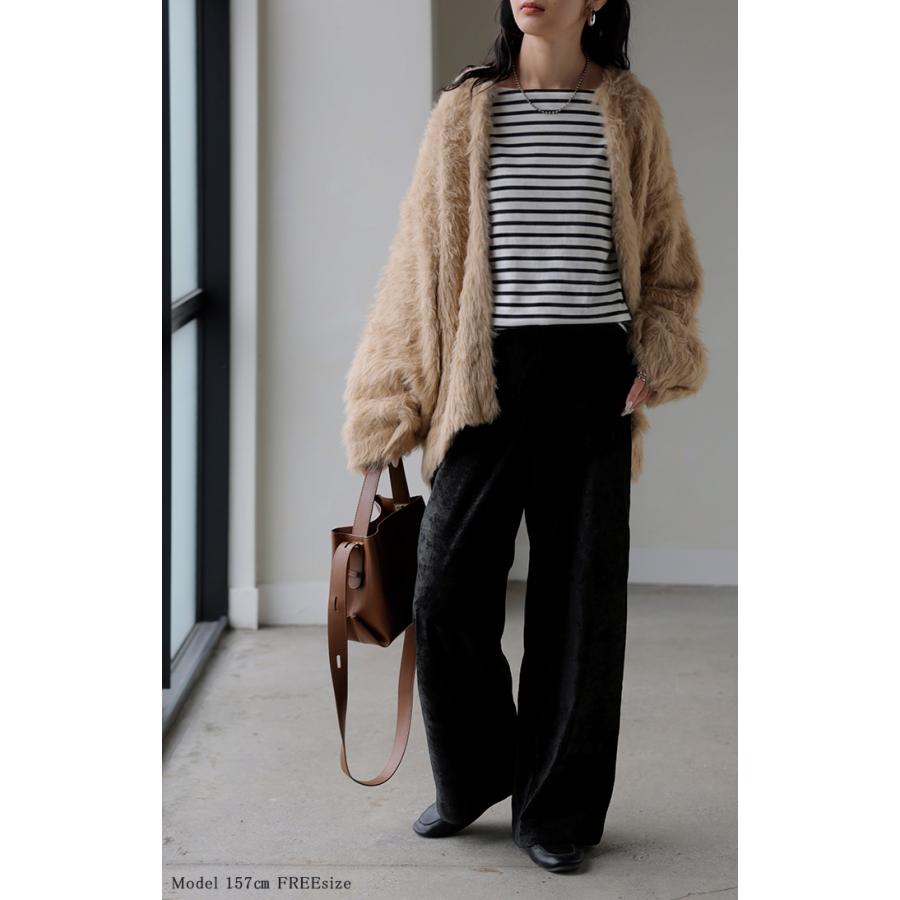 パンツ シェニール ワイド ベロア 風 レディース ワイドパンツ ロング ロングパンツ ボトムス ストレート ウエストゴム ストレッチ イージーパンツ | HUG.U | 06