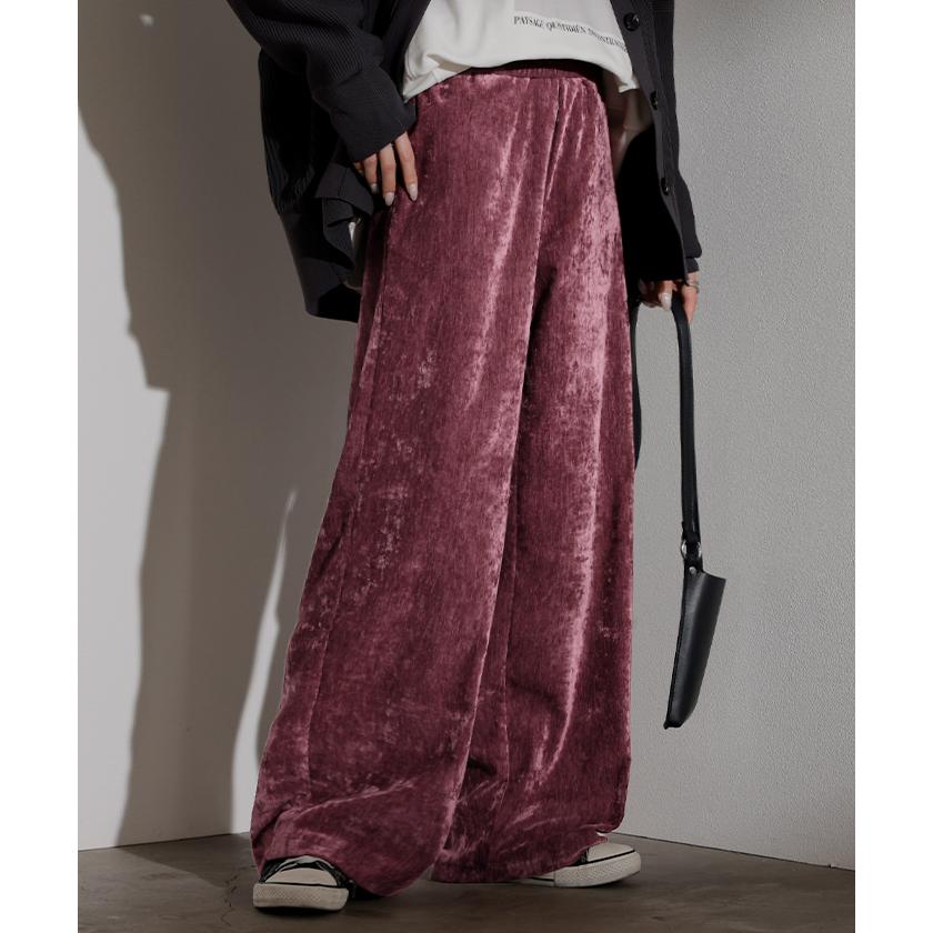 パンツ シェニール ワイド ベロア 風 レディース ワイドパンツ ロング ロングパンツ ボトムス ストレート ウエストゴム ストレッチ イージーパンツ | HUG.U | 08