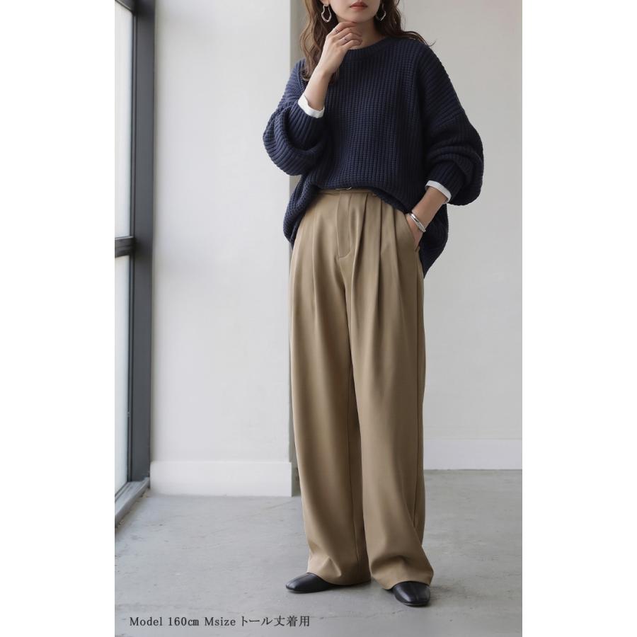 パンツ ワイドパンツ シワになりにくい レディース ボトムス ロング スラックス ロングパンツ タックパンツ ワイドパンツ ハイウエスト ウエストゴム 選べる丈 | HUG.U | 10
