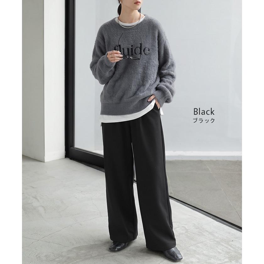 パンツ ワイド シャーリングゴム レディース ワイドパンツ ロング ボトムス スラックス ストレート ズボン ハイウエスト ウエストゴム ストレッチ | HUG.U | 15