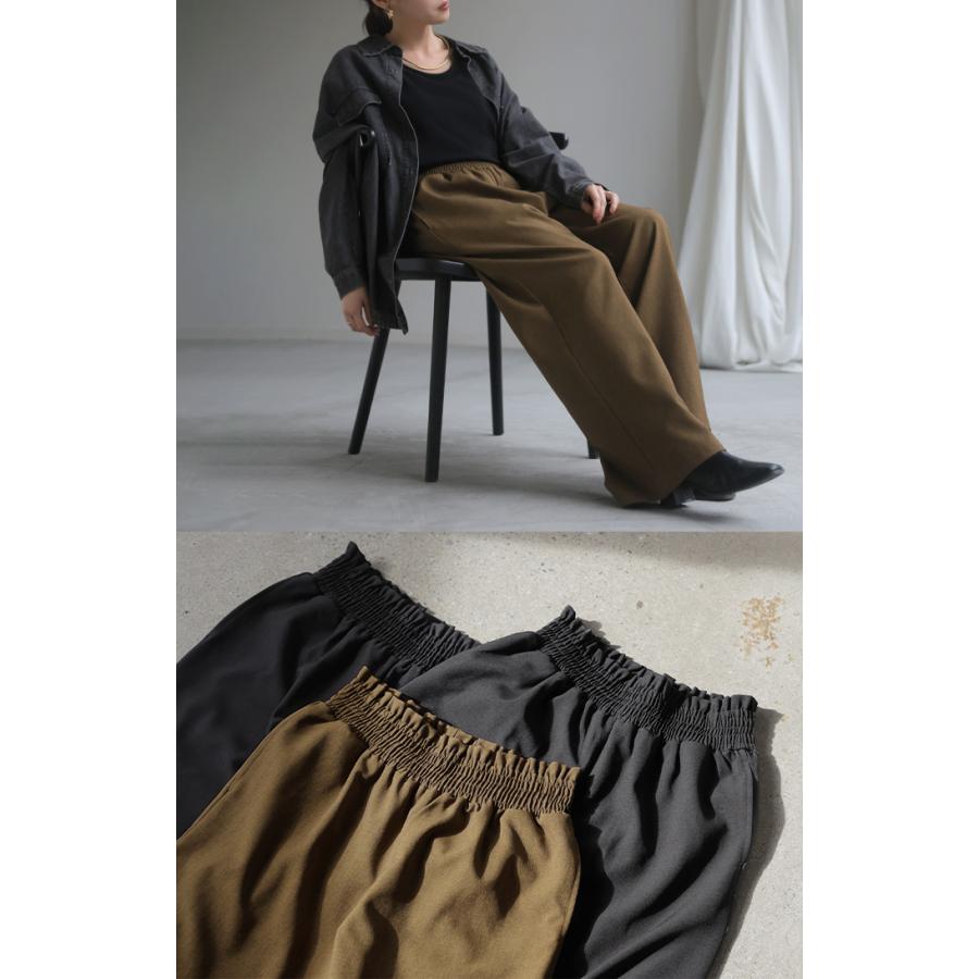 パンツ ワイド シャーリングゴム レディース ワイドパンツ ロング ボトムス スラックス ストレート ズボン ハイウエスト ウエストゴム ストレッチ | HUG.U | 19