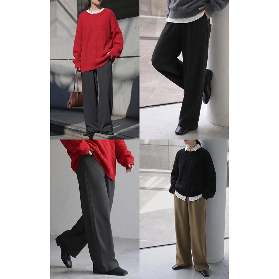 パンツ ワイド シャーリングゴム レディース ワイドパンツ ロング ボトムス スラックス ストレート ズボン ハイウエスト ウエストゴム ストレッチ | HUG.U | 20