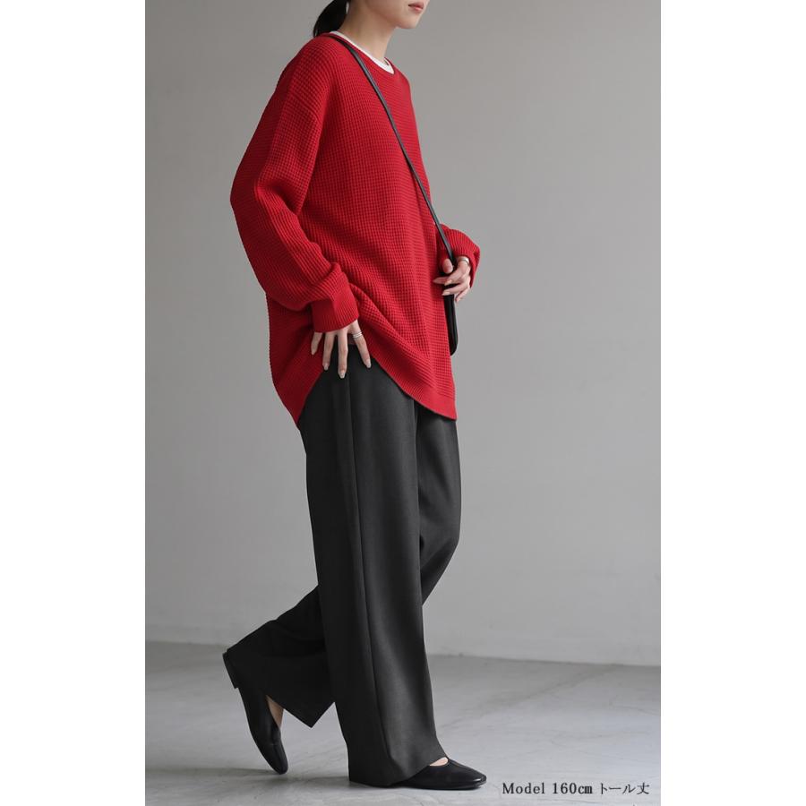 パンツ ワイド シャーリングゴム レディース ワイドパンツ ロング ボトムス スラックス ストレート ズボン ハイウエスト ウエストゴム ストレッチ | HUG.U | 10