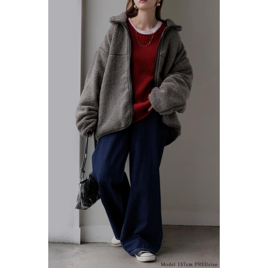 ボア ブルゾン ジャケット レディース アウター ボアアウター コート ロング ロングアウター チュニック 配色 ハイネック パイピング オーバーサイズ あったか | HUG.U | 07