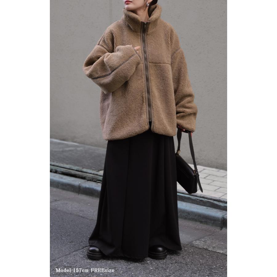 ボア ブルゾン ジャケット レディース アウター ボアアウター コート ロング ロングアウター チュニック 配色 ハイネック パイピング オーバーサイズ あったか | HUG.U | 11