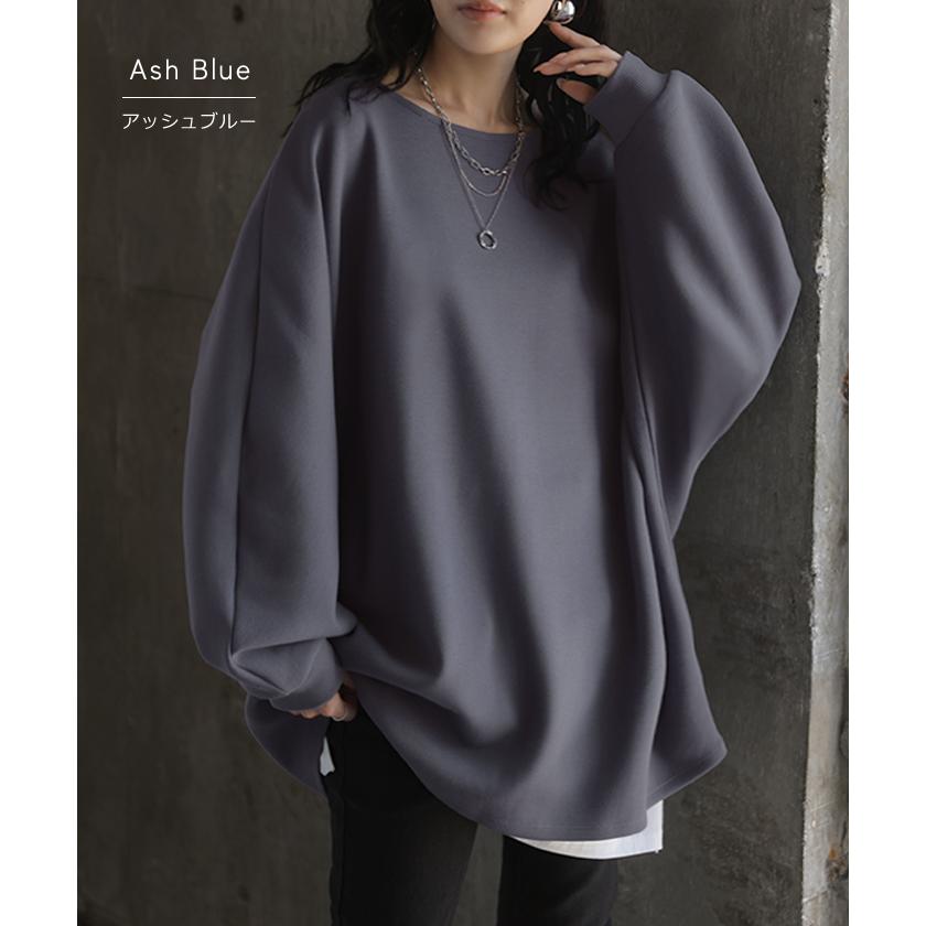 ロンT ドルマン Tシャツ トップス レディース サカリバ モモンガ プルオーバー カットソー ロング ビッグ ボートネック オーバーサイズ ストレッチ | HUG.U | 16