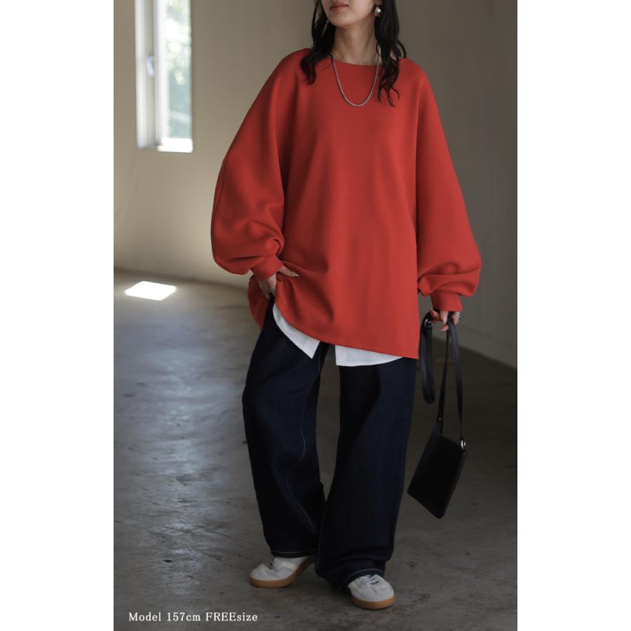 ロンT ドルマン Tシャツ トップス レディース サカリバ モモンガ プルオーバー カットソー ロング ビッグ ボートネック オーバーサイズ ストレッチ | HUG.U | 24