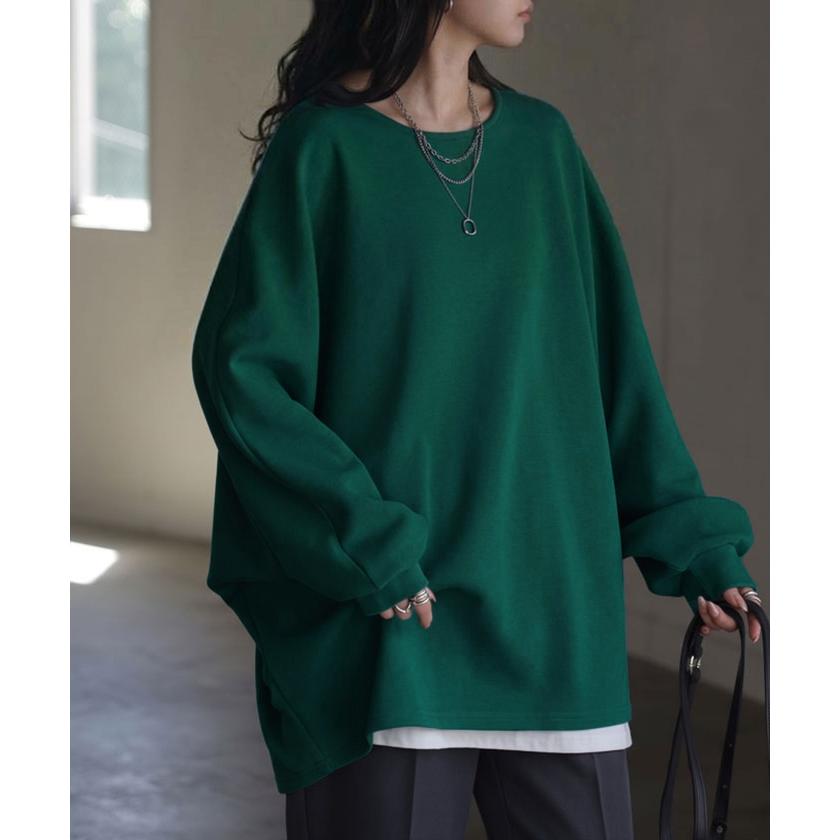 ロンT ドルマン Tシャツ トップス レディース サカリバ モモンガ プルオーバー カットソー ロング ビッグ ボートネック オーバーサイズ ストレッチ | HUG.U | 14