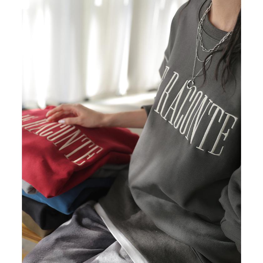 スウェット 刺繍 ロゴ 綿100 レディース トップス ロング トレーナー チュニック プルオーバー 長袖 コットン クルーネック ビッグ ステッチ | HUG.U | 11