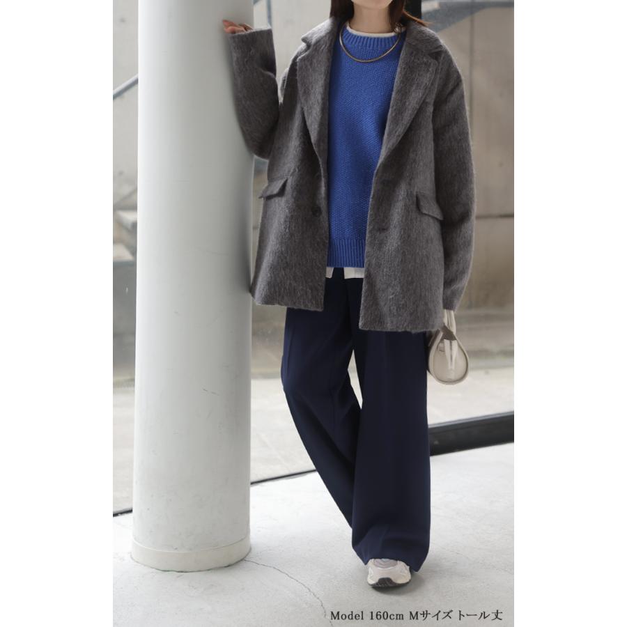 パンツ 裏起毛 ワイド レディース ワイドパンツ ボトムス ボトム シワになりにくい ストレート センタープレス ハイウエスト カットジョーゼット スラックス | HUG.U | 20
