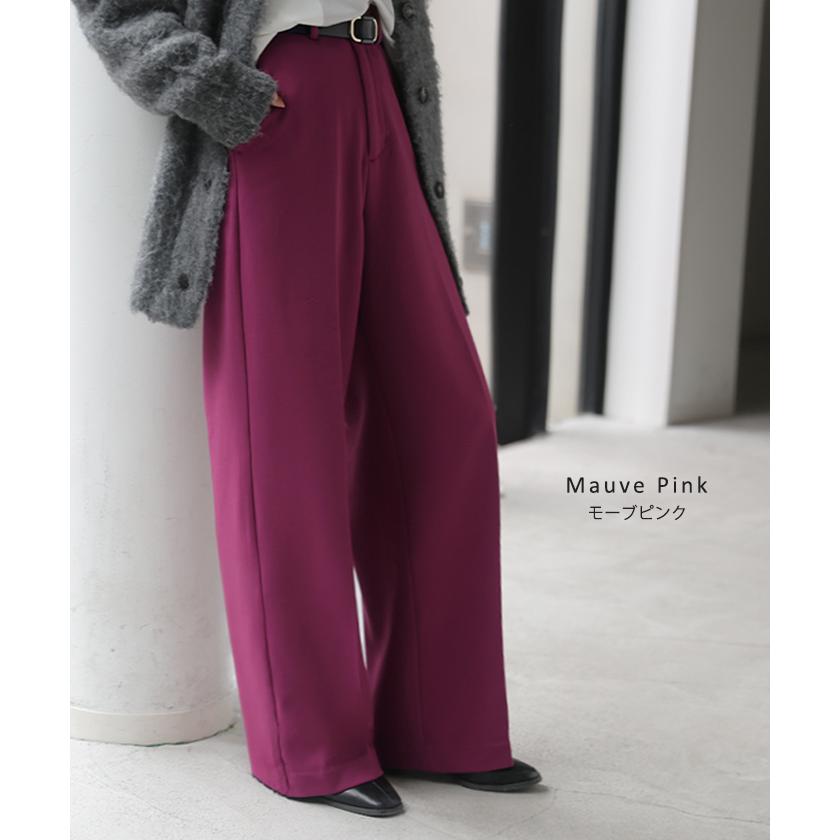 パンツ 裏起毛 ワイド レディース ワイドパンツ ボトムス ボトム シワになりにくい ストレート センタープレス ハイウエスト カットジョーゼット スラックス | HUG.U | 22