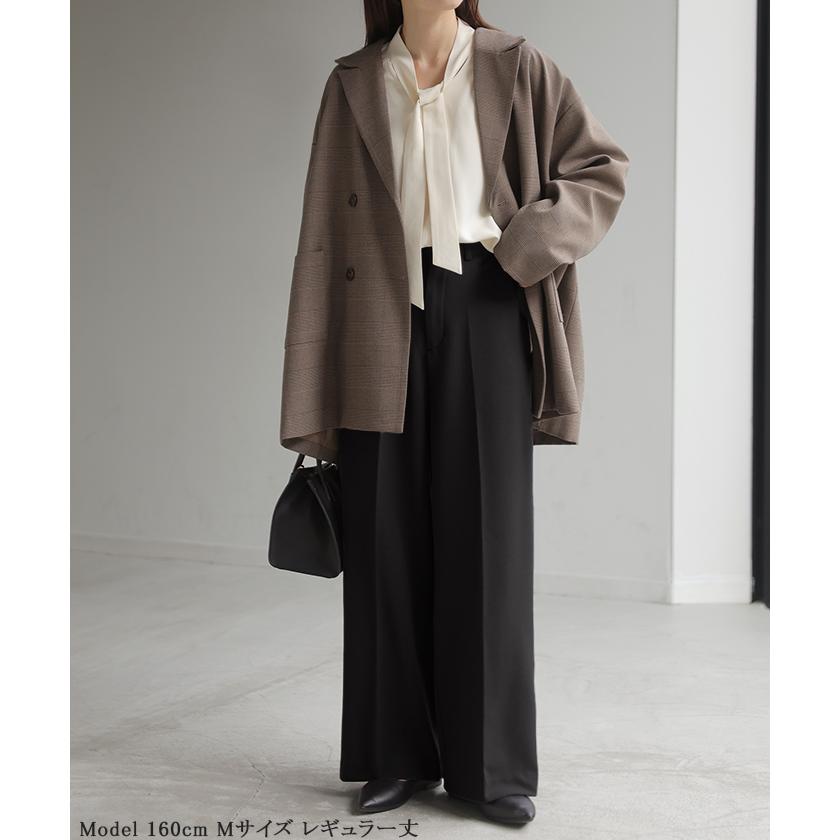 パンツ 裏起毛 ワイド レディース ワイドパンツ ボトムス ボトム シワになりにくい ストレート センタープレス ハイウエスト カットジョーゼット スラックス | HUG.U | 14