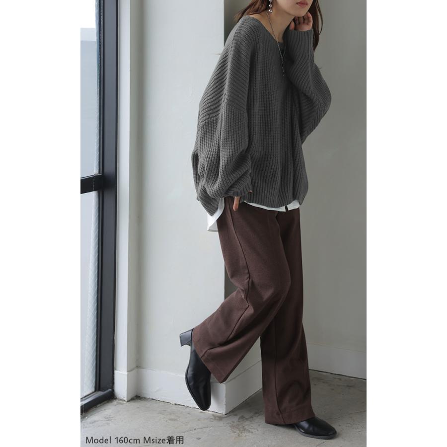 パンツ ワイド ヘリンボーン レディース ワイドパンツ ロング ロングパンツ 柄パンツ スラックス センタープレス 微起毛 ボトムス ストレート ハイウエスト | HUG.U | 17