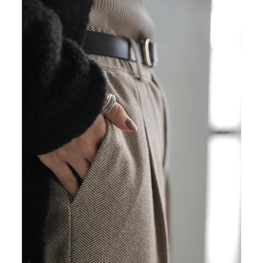 パンツ ワイド ヘリンボーン レディース ワイドパンツ ロング ロングパンツ 柄パンツ スラックス センタープレス 微起毛 ボトムス ストレート ハイウエスト | HUG.U | 18