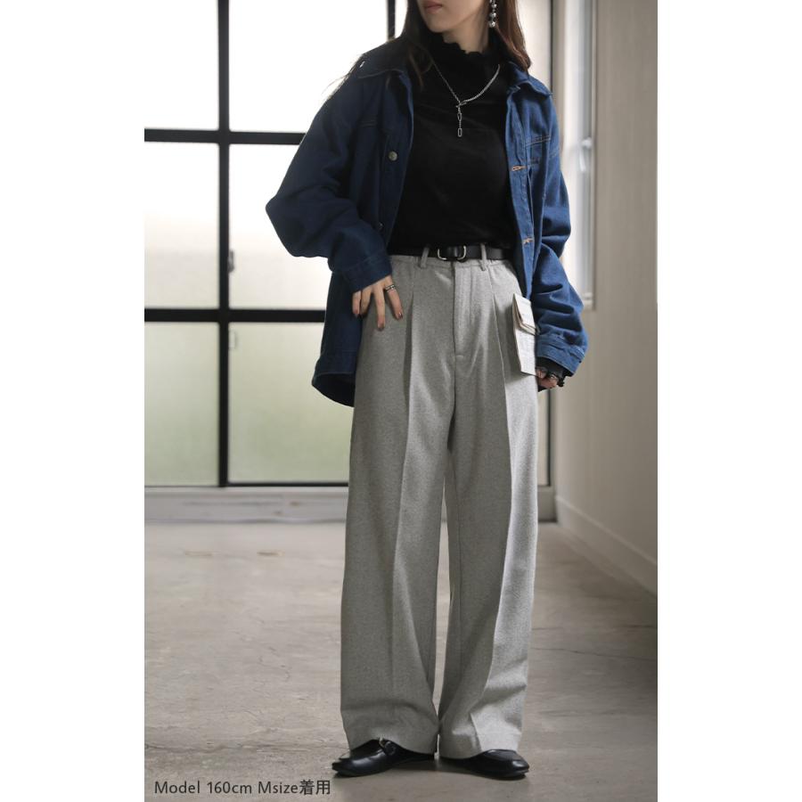 パンツ ワイド ヘリンボーン レディース ワイドパンツ ロング ロングパンツ 柄パンツ スラックス センタープレス 微起毛 ボトムス ストレート ハイウエスト | HUG.U | 22