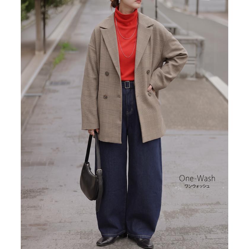 デニム パンツ バレルレッグ レディース ボトムス ワイドパンツ ジーパン デニムパンツ ベルト付き ウエストゴム ロング ロングパンツ ワイド ステッチ | HUG.U | 14