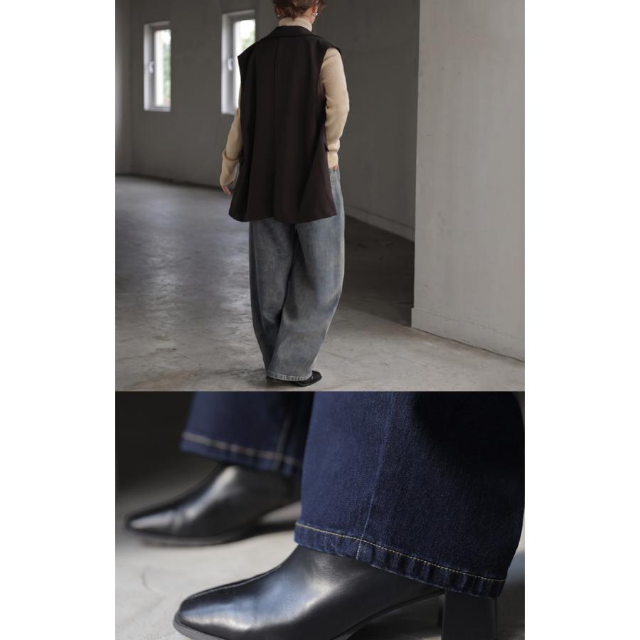 デニム パンツ バレルレッグ レディース ボトムス ワイドパンツ ジーパン デニムパンツ ベルト付き ウエストゴム ロング ロングパンツ ワイド ステッチ | HUG.U | 20