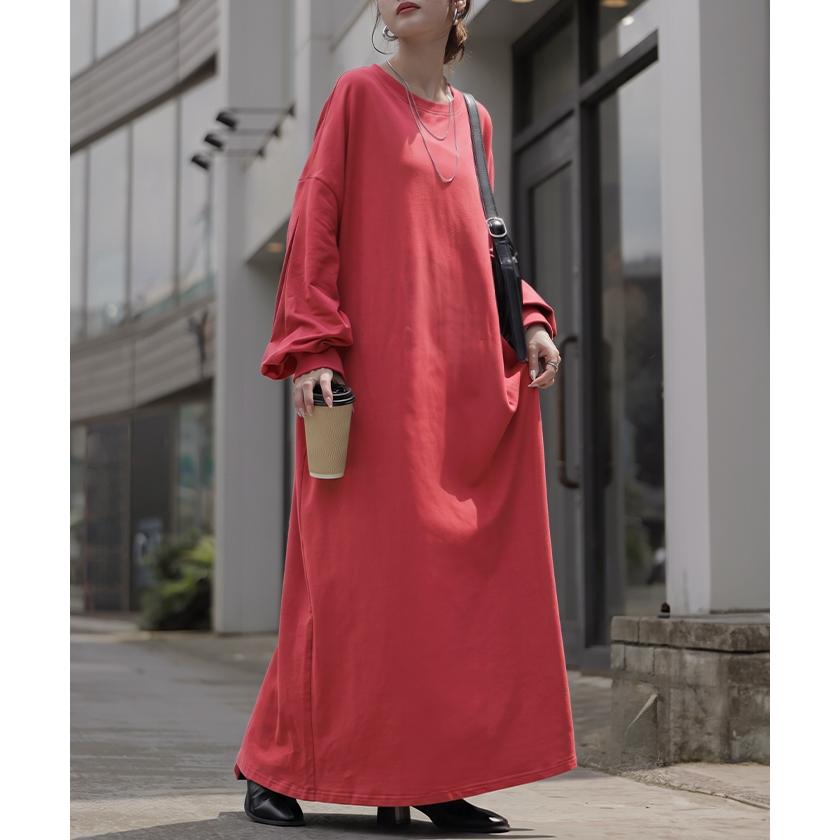 ワンピース Tシャツ以上スウェット未満 ロンT スウェット 綿100 レディース ワンピ ロング ロングワンピース フレア マキシ トレーナー | HUG.U | 10
