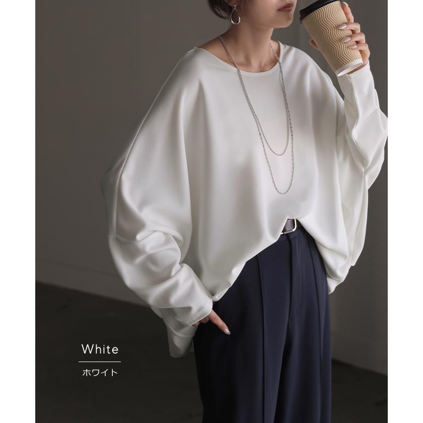 ロンT ブラウス ドルマン レディース トップス Tブラウス カットソー ロング Tシャツ 長袖 カットジョーゼット クルーネック シワになりにくい ノンアイロン | HUG.U | 18