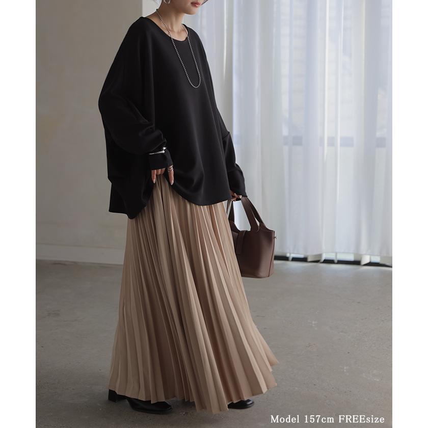 ロンT ブラウス ドルマン レディース トップス Tブラウス カットソー ロング Tシャツ 長袖 カットジョーゼット クルーネック シワになりにくい ノンアイロン | HUG.U | 07