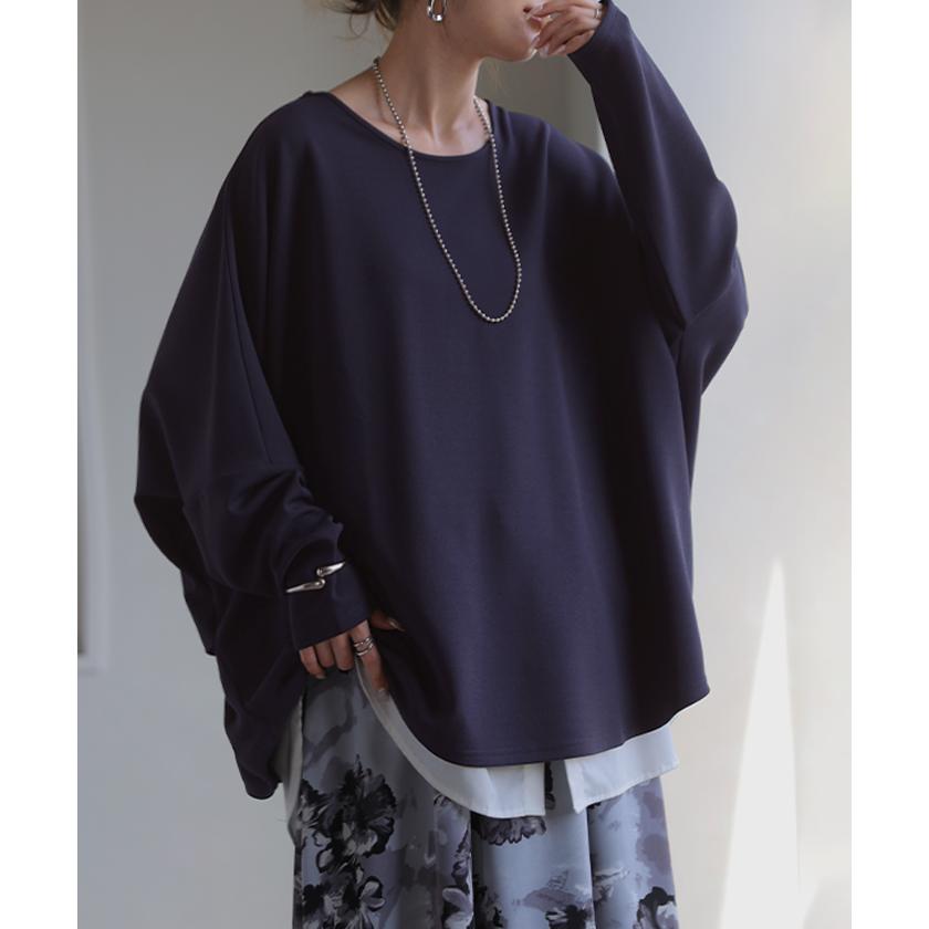 ロンT ブラウス ドルマン レディース トップス Tブラウス カットソー ロング Tシャツ 長袖 カットジョーゼット クルーネック シワになりにくい ノンアイロン | HUG.U | 09