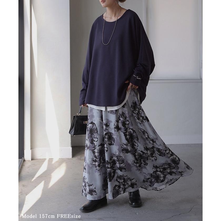 ロンT ブラウス ドルマン レディース トップス Tブラウス カットソー ロング Tシャツ 長袖 カットジョーゼット クルーネック シワになりにくい ノンアイロン | HUG.U | 13