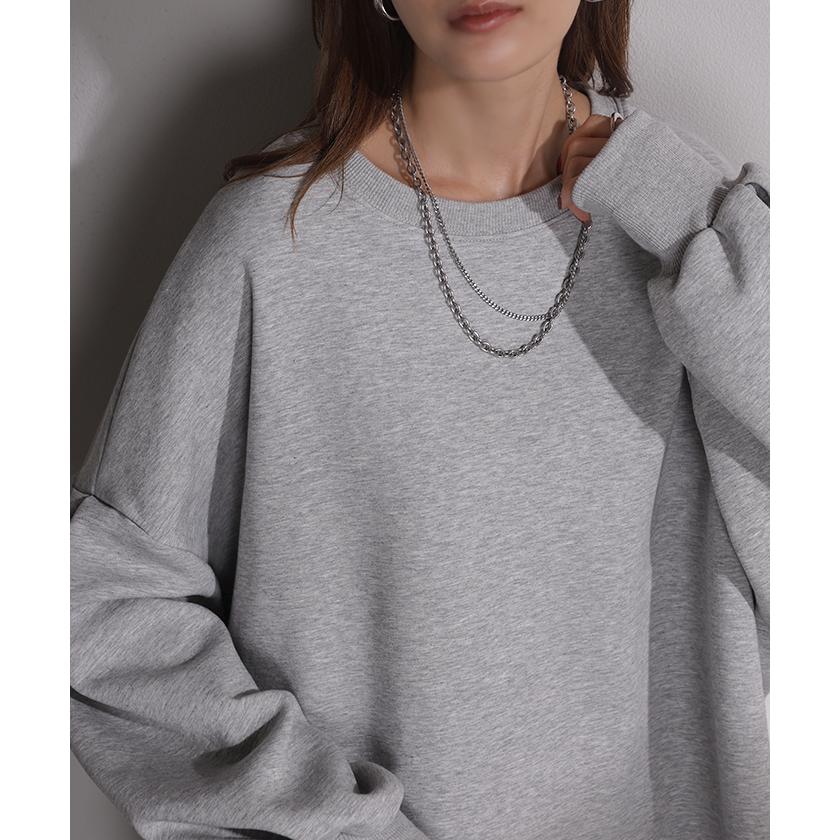 ロンT Tシャツ以上スウェット未満 ポンチ レディース トップス カットソー Tシャツ プルオーバー 長袖 無地 ショート丈 ストレッチ ボリュームスリーブ | HUG.U | 18