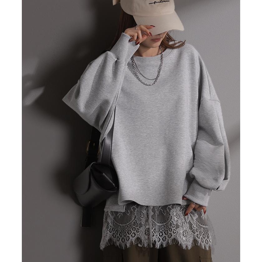 ロンT Tシャツ以上スウェット未満 ポンチ レディース トップス カットソー Tシャツ プルオーバー 長袖 無地 ショート丈 ストレッチ ボリュームスリーブ | HUG.U | 08