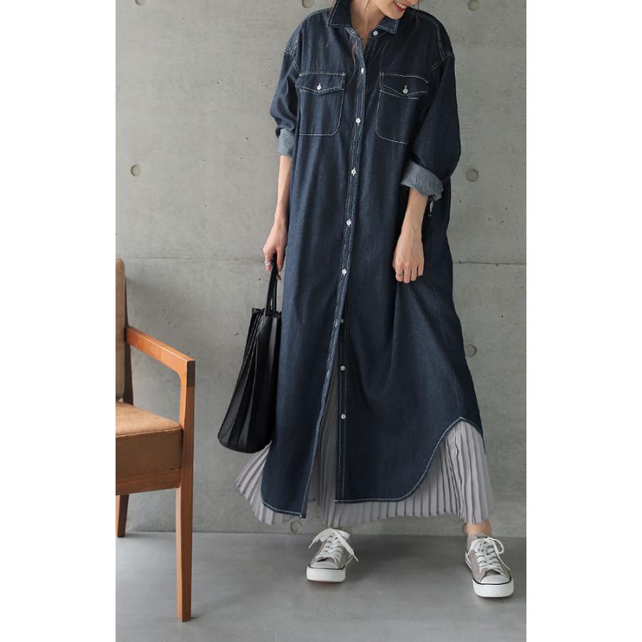シャツワンピース デニム ロングシャツ デニムシャツワンピ シャツ レディース シャツワンピ Gジャン 長袖 ロングワンピース 羽織 夏 Jp122 Hug U ハグユー 通販 Yahoo ショッピング