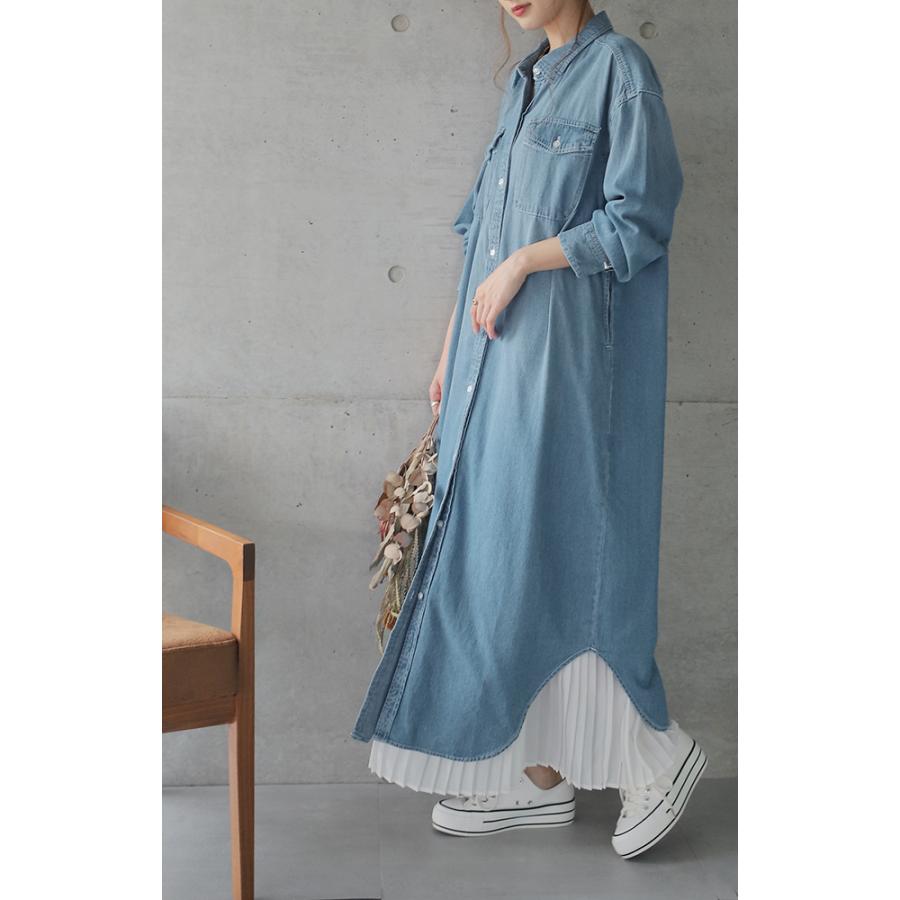 シャツワンピース デニム ロングシャツ デニムシャツワンピ シャツ レディース シャツワンピ Gジャン 長袖 ロングワンピース 羽織 夏 Jp122 Hug U ハグユー 通販 Yahoo ショッピング
