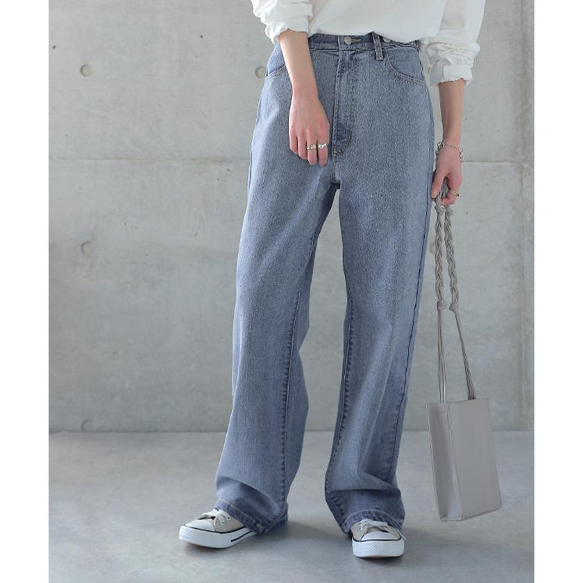 デニム パンツ デニムパンツ レディース ワイドパンツ ワイド 大きいサイズ ジーンズ ジーパン ボトム 体型カバー ボトムス ストレート ゆったり ハイウエスト | HUG.U | 21