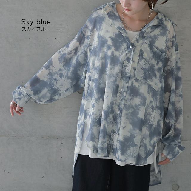 シャツ シアーシャツ レディース シアー スリット ロング シースルー タイダイ | HUG.U | 12