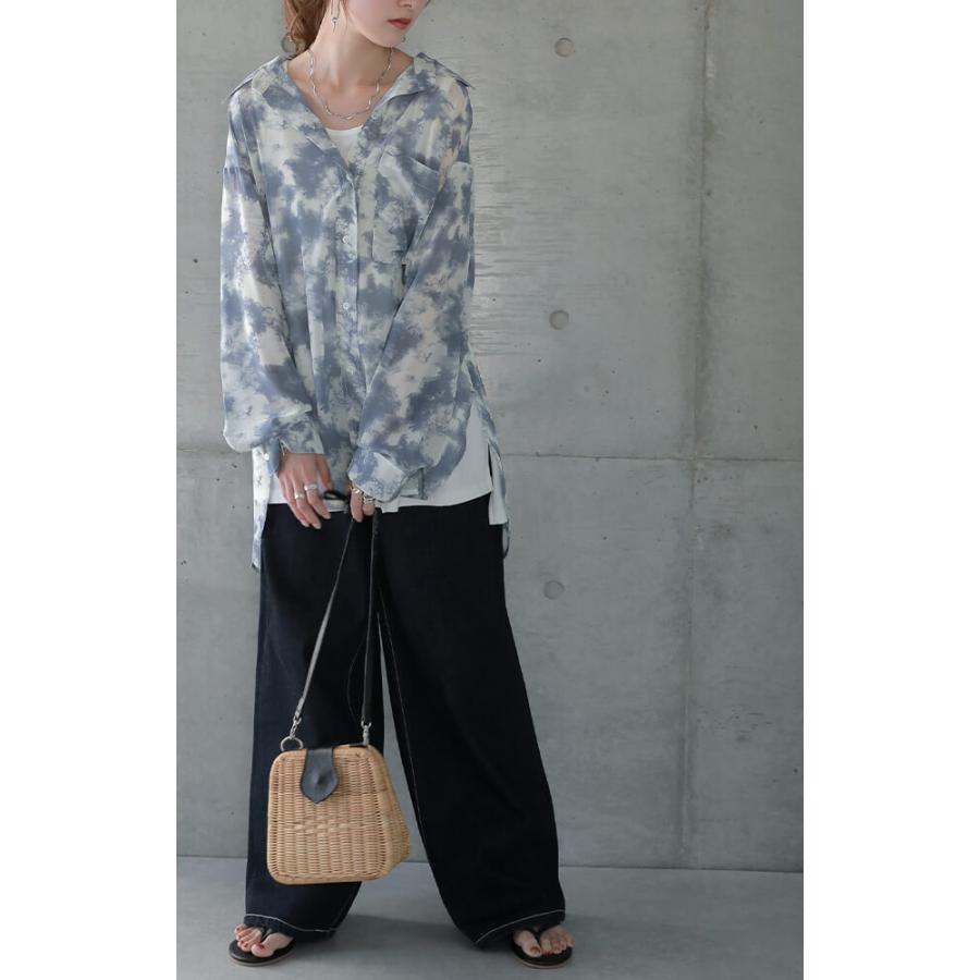 シャツ シアーシャツ レディース シアー スリット ロング シースルー タイダイ | HUG.U | 17