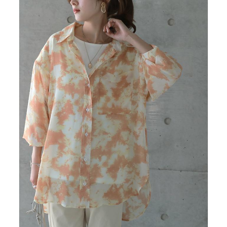 シャツ シアーシャツ レディース シアー スリット ロング シースルー タイダイ | HUG.U | 21