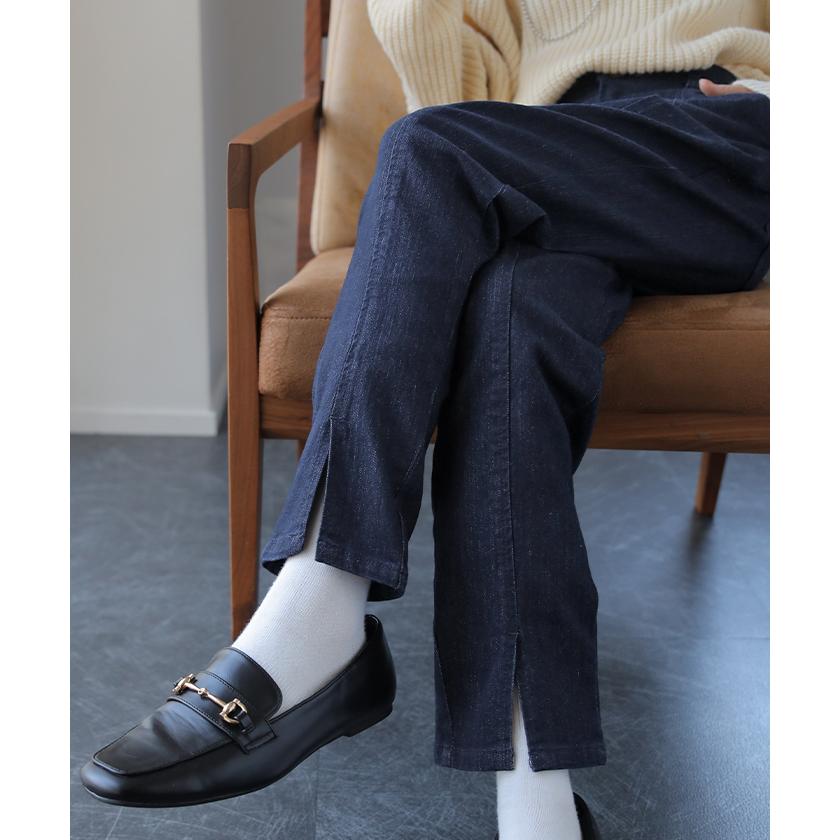 デニム スリット センタープレス テーパード パンツ レディース デニムパンツ | HUG.U | 21