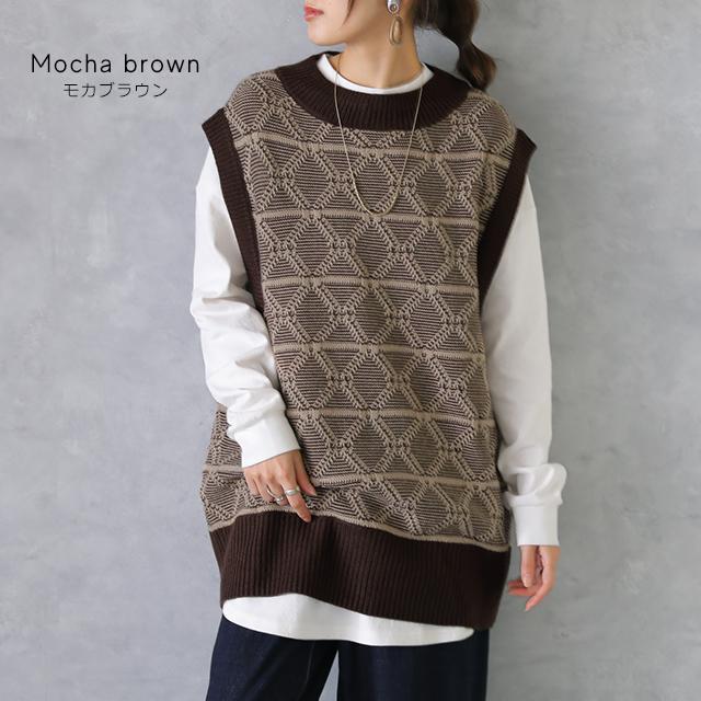 ニットベスト ジャガードニット レディース レイヤード トップス セーター 柄 | HUG.U | 15