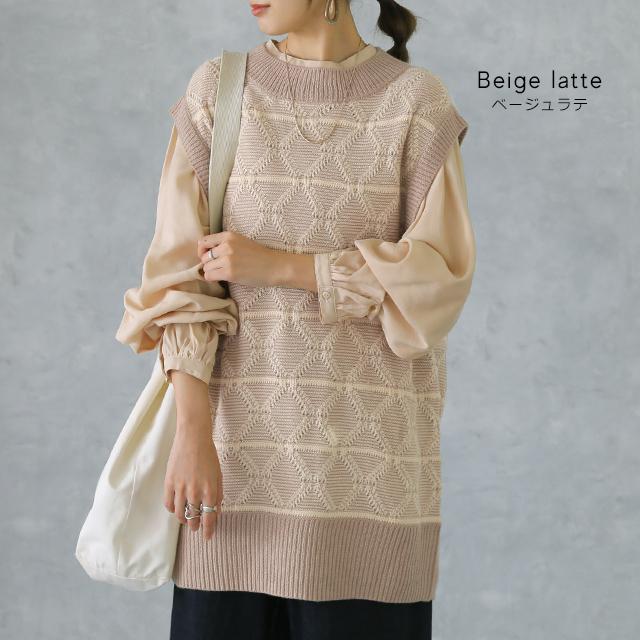 ニットベスト ジャガードニット レディース レイヤード トップス セーター 柄 | HUG.U | 18